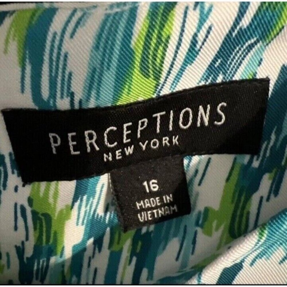 Perceptions NY Sheath Dress Womens Size 16 Blue Green White Classic Sleeveless - Picture 12 of 14
